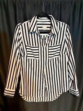 a new day Black and White Striped button down Top